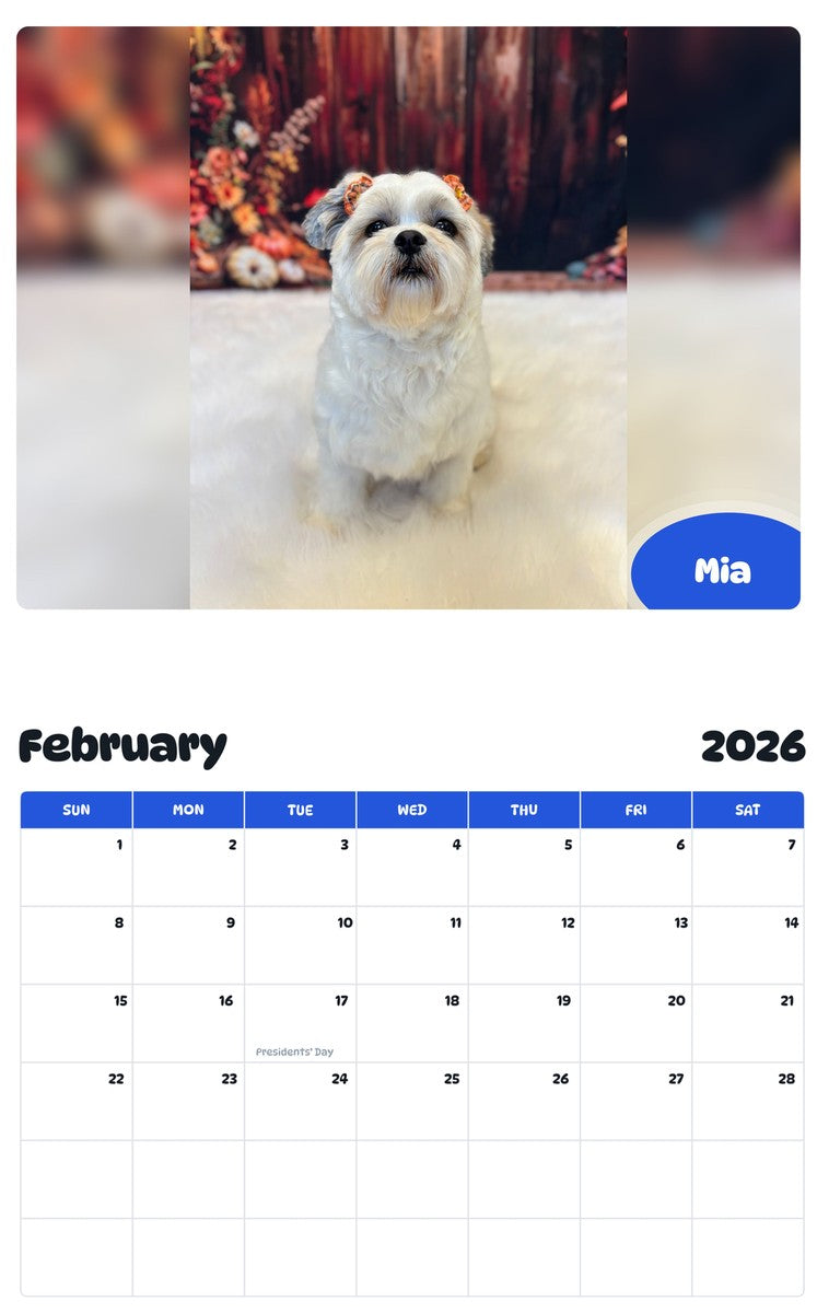 November 2025 - October 2026 Mia - Pawidols Pet Calendar