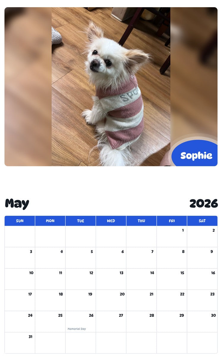 2026 - 2027 Sophie - Pawidols Pet Calendar
