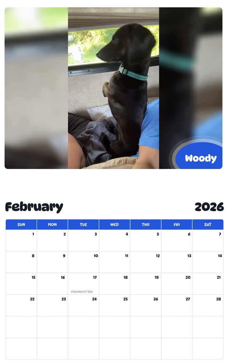 October 2025 - September 2026 Woody - Pawidols Pet Calendar