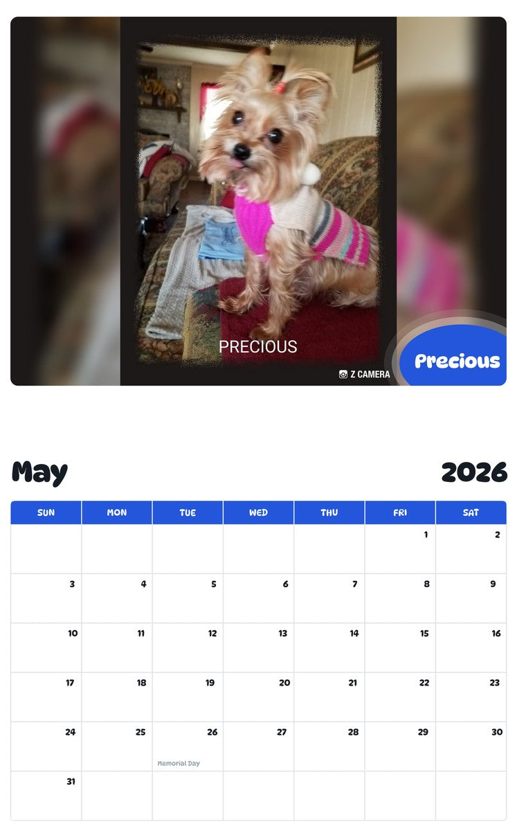 2026 - 2027 Precious - Pawidols Pet Calendar