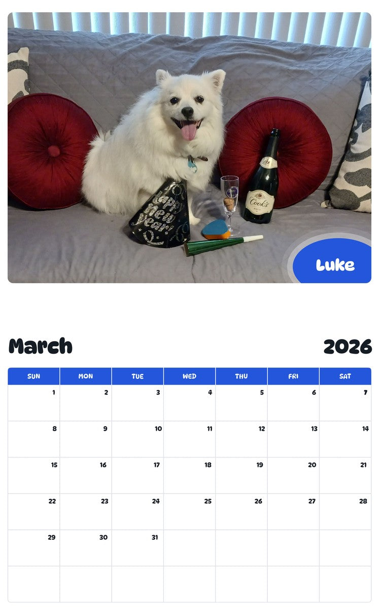 November 2025 - October 2026 Luke - Pawidols Pet Calendar