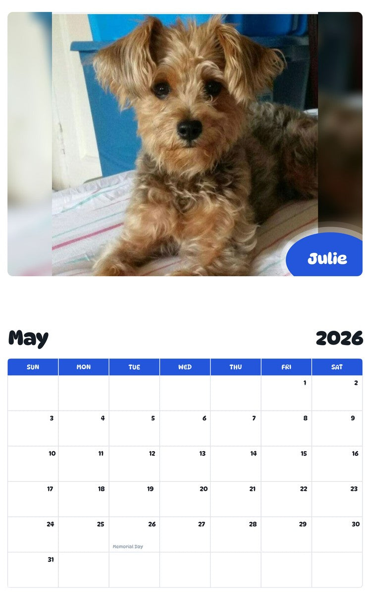 2026 - 2027 Julie - Pawidols Pet Calendar