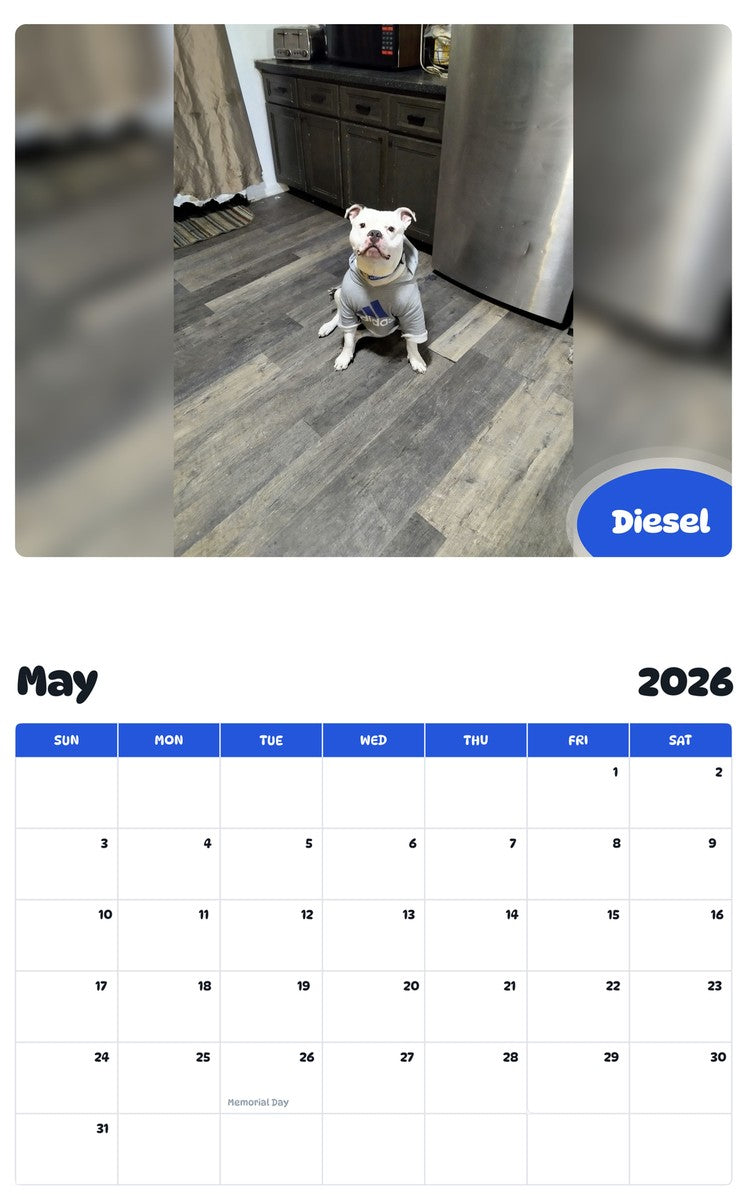 2026 - 2027 Diesel - Pawidols Pet Calendar