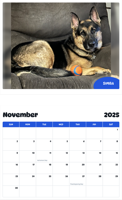 July 2025 - June 2026 Simba - Pawidols Pet Calendar