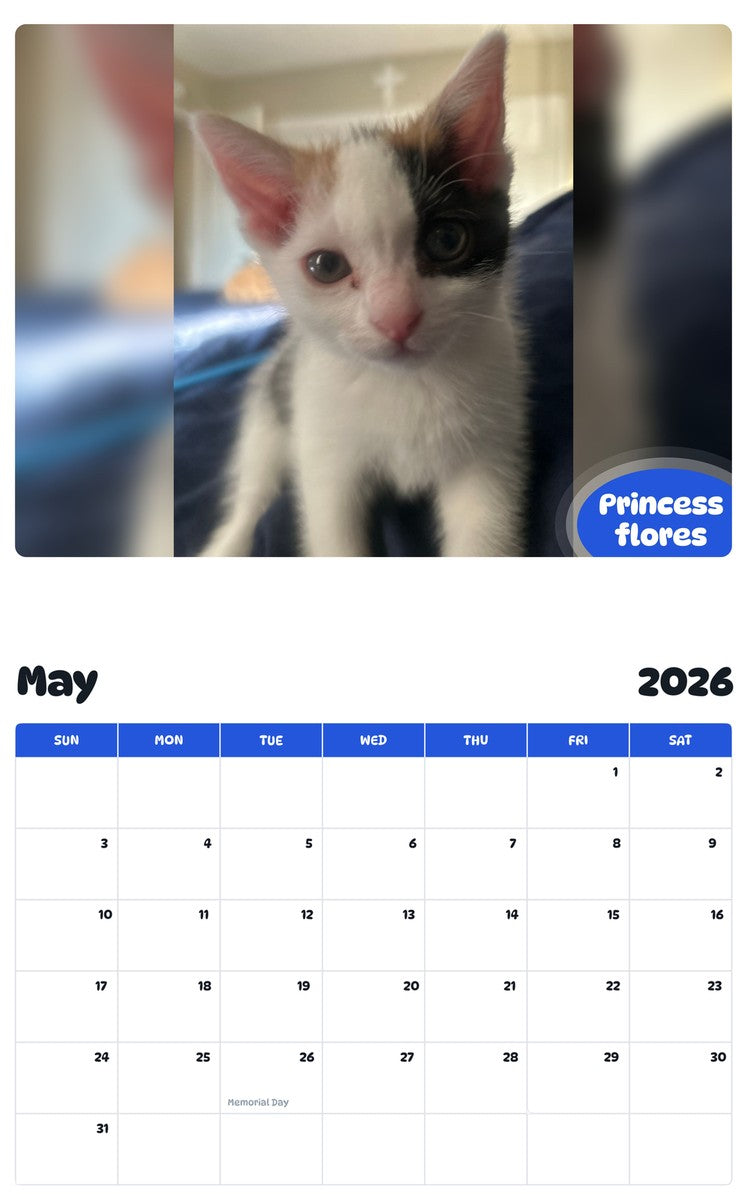 2026 - 2027 Princess flores - Pawidols Pet Calendar