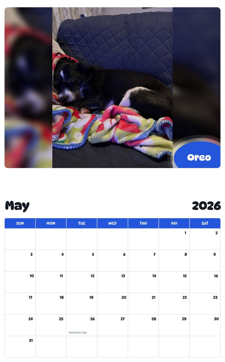 2026 - 2027 Oreo - Pawidols Pet Calendar