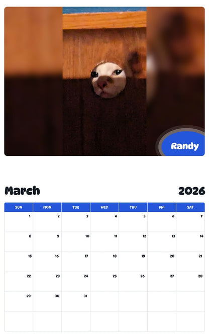 November 2025 - October 2026 Randy - Pawidols Pet Calendar