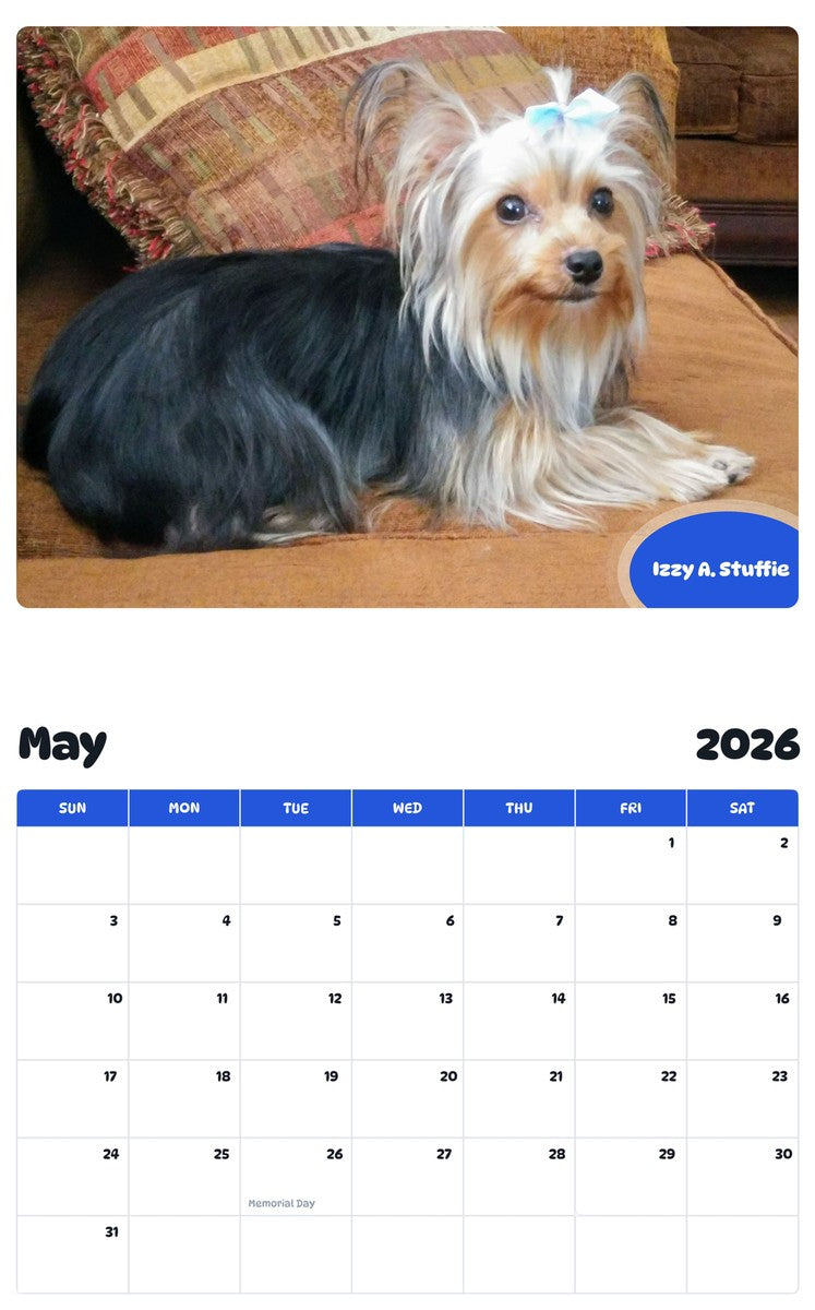 2026 - 2027 Izzy A. Stuffie - Pawidols Pet Calendar