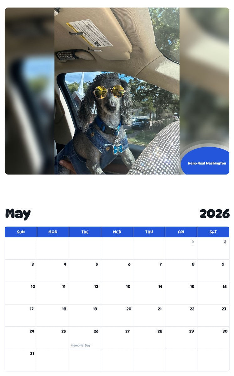 2026 - 2027 Neno Neal Washington - Pawidols Pet Calendar
