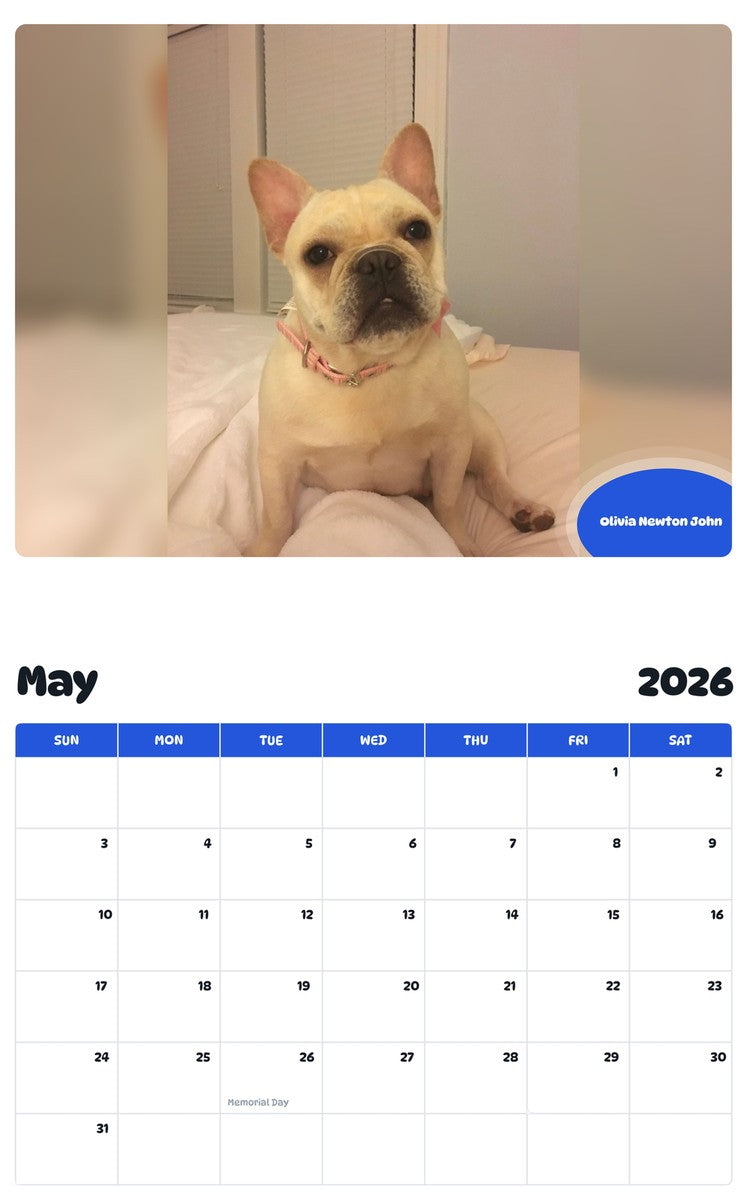 2026 - 2027 Olivia Newton John - Pawidols Pet Calendar