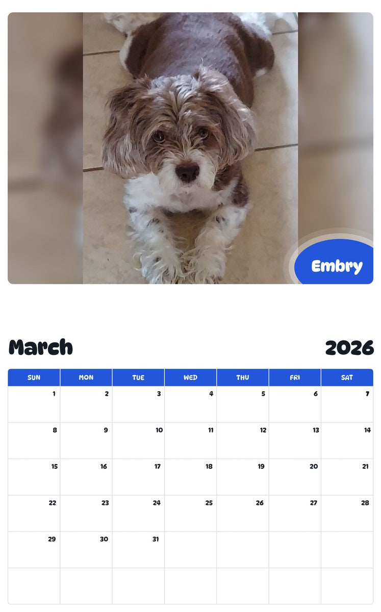November 2025 - October 2026 Embry - Pawidols Pet Calendar