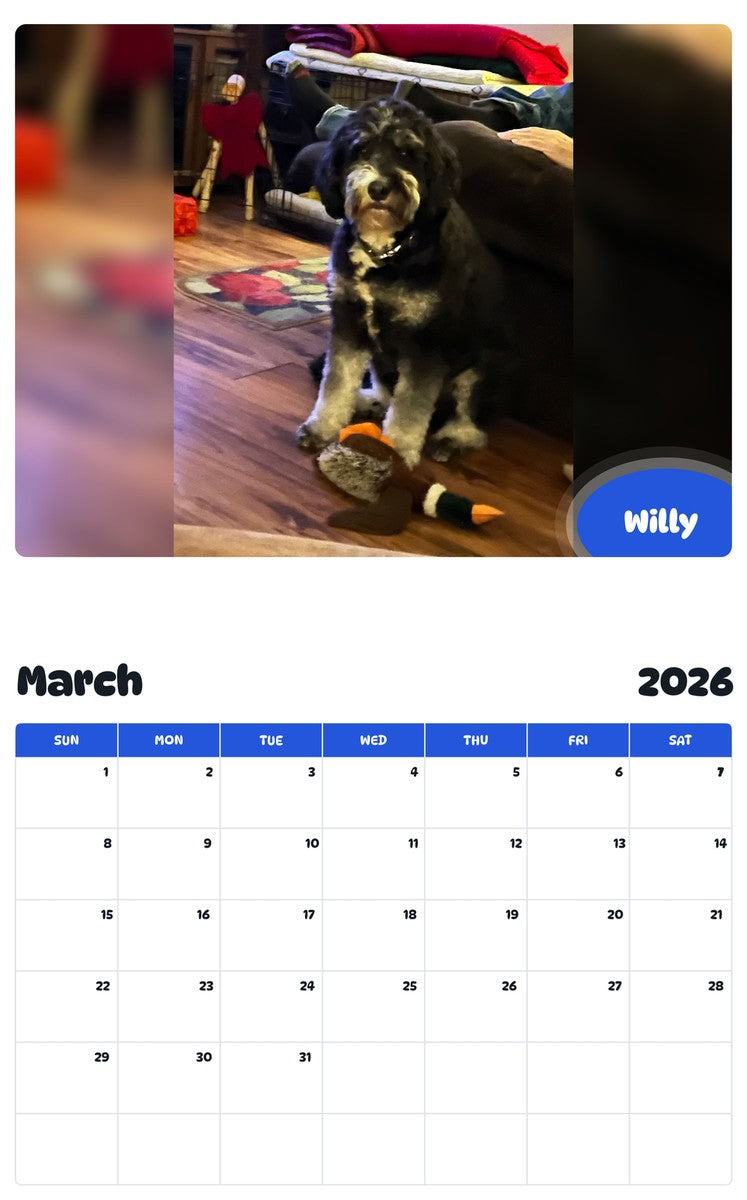 November 2025 - October 2026 Willy - Pawidols Pet Calendar