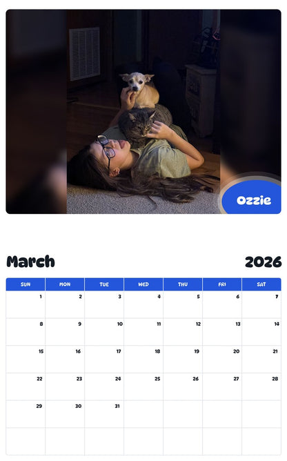 November 2025 - October 2026 Ozzie - Pawidols Pet Calendar