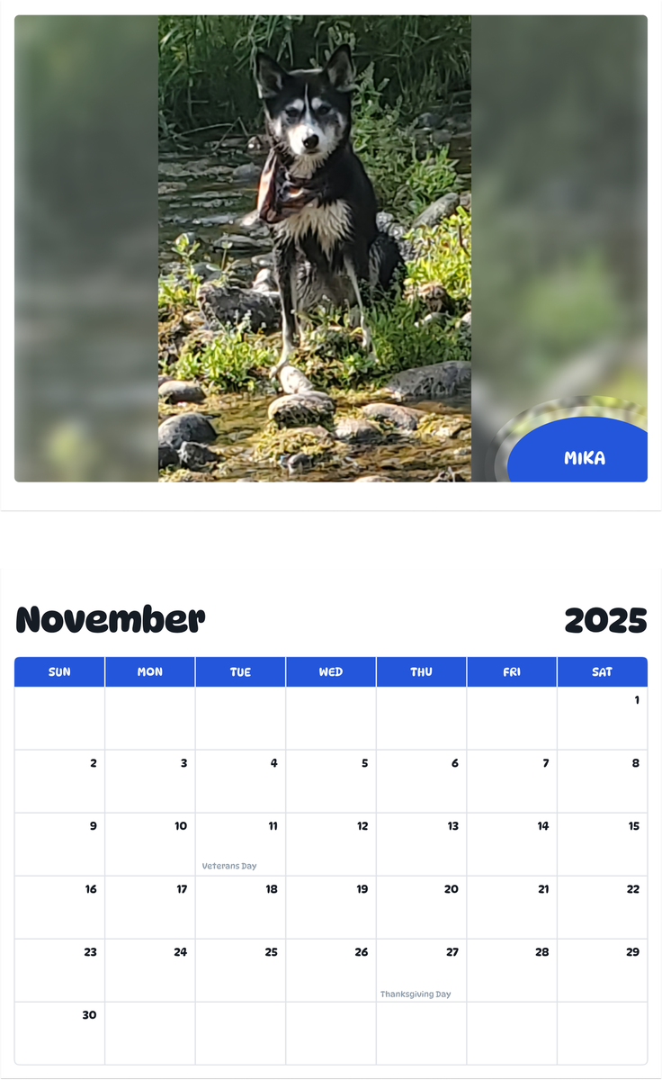 July 2025 - June 2026 MIKA - Pawidols Pet Calendar