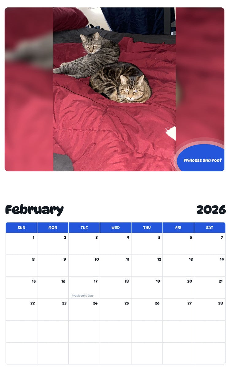 October 2025 - September 2026 Princess and Poof - Pawidols Pet Calendar