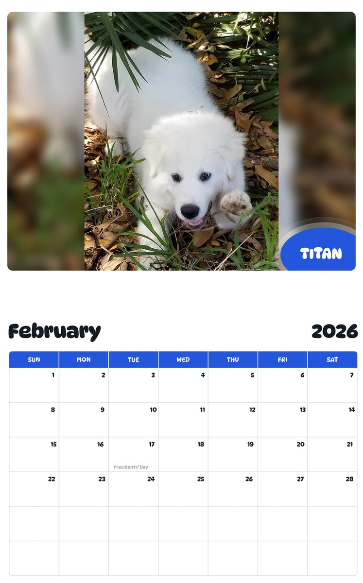November 2025 - October 2026 TITAN - Pawidols Pet Calendar
