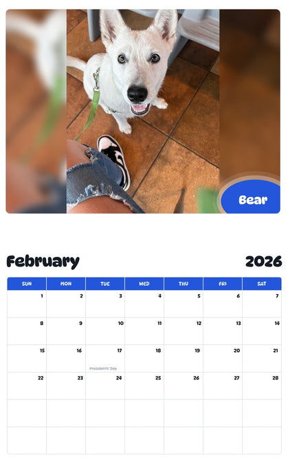 October 2025 - September 2026 Bear - Pawidols Pet Calendar