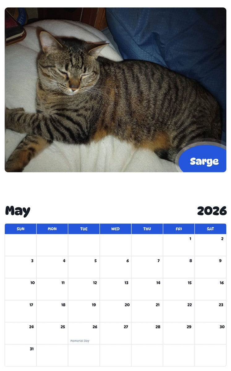 2026 - 2027 Sarge - Pawidols Pet Calendar