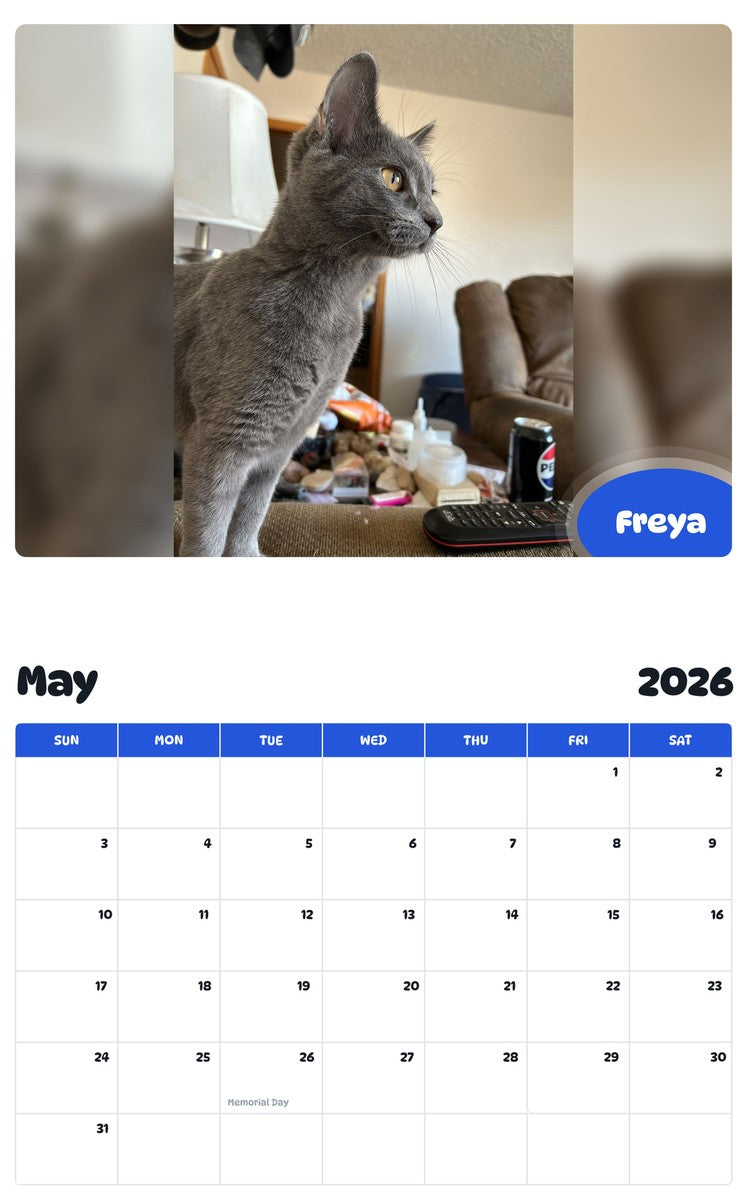 2026 - 2027 Freya - Pawidols Pet Calendar