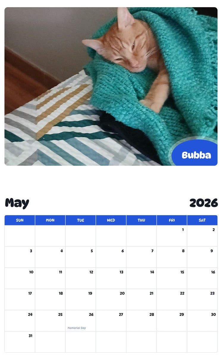2026 - 2027 Bubba - Pawidols Pet Calendar