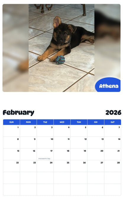 November 2025 - October 2026 Athena - Pawidols Pet Calendar