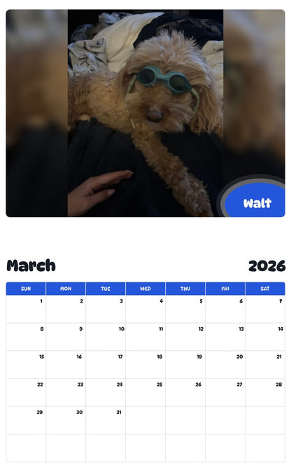 November 2025 - October 2026 Walt - Pawidols Pet Calendar