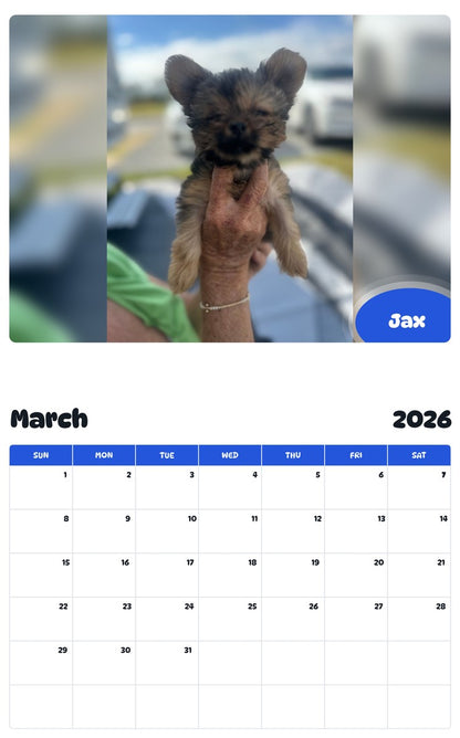 November 2025 - October 2026 Jax - Pawidols Pet Calendar