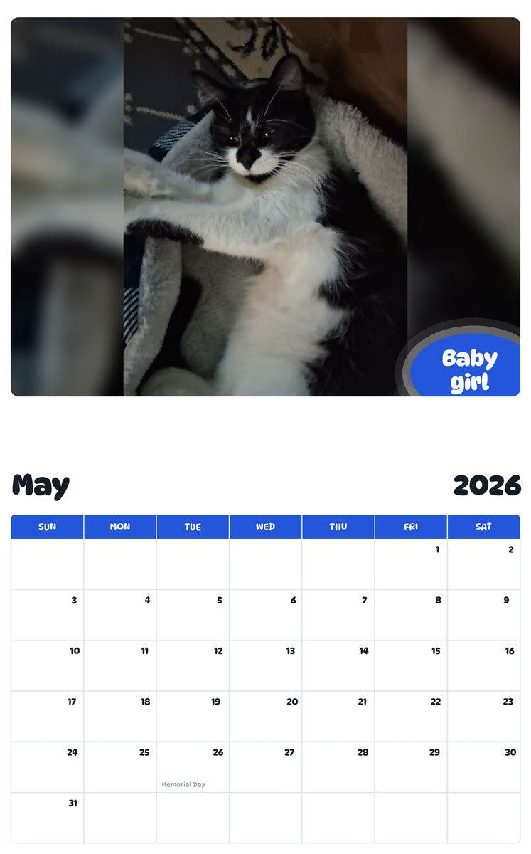 2026 - 2027 Baby girl - Pawidols Pet Calendar