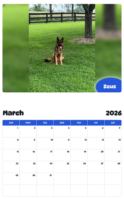 November 2025 - October 2026 Zeus - Pawidols Pet Calendar