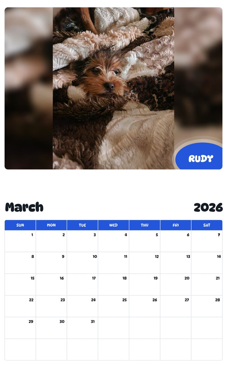 November 2025 - October 2026 RUDY - Pawidols Pet Calendar