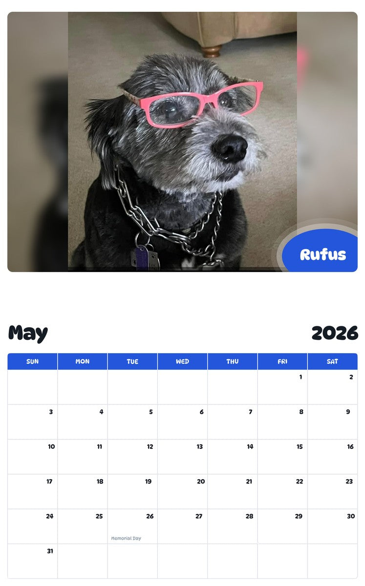 2026 - 2027 Rufus - Pawidols Pet Calendar