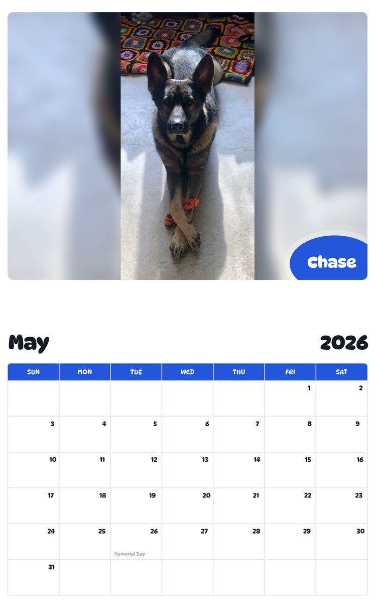 2026 - 2027 Chase - Pawidols Pet Calendar