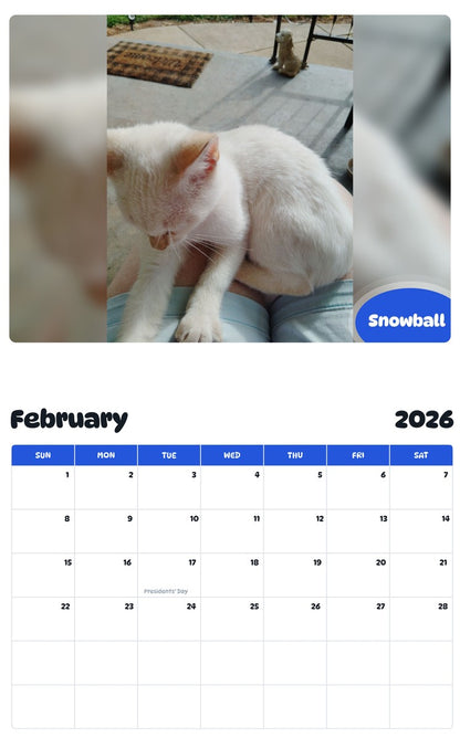 October 2025 - September 2026 Snowball - Pawidols Pet Calendar