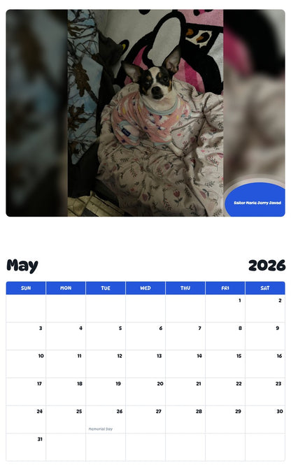 2026 - 2027 Sailor Marie Jerry Javad - Pawidols Pet Calendar