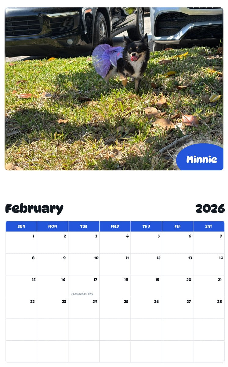 October 2025 - September 2026 Minnie - Pawidols Pet Calendar