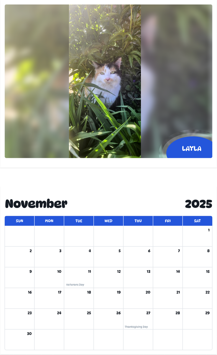 July 2025 - June 2026 Layla - Pawidols Pet Calendar