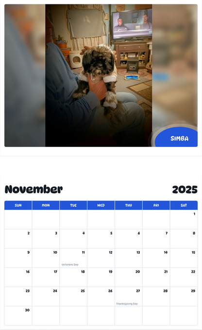 July 2025 - June 2026 Simba - Pawidols Pet Calendar