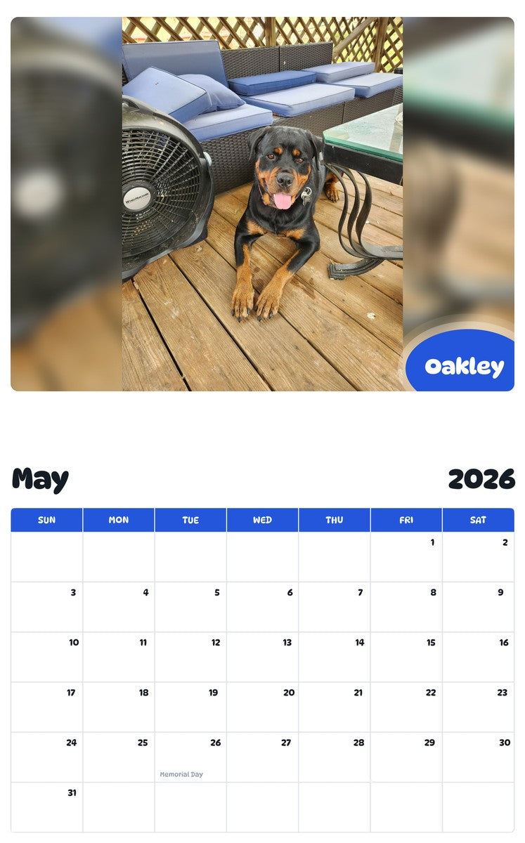 2026 - 2027 Oakley - Pawidols Pet Calendar