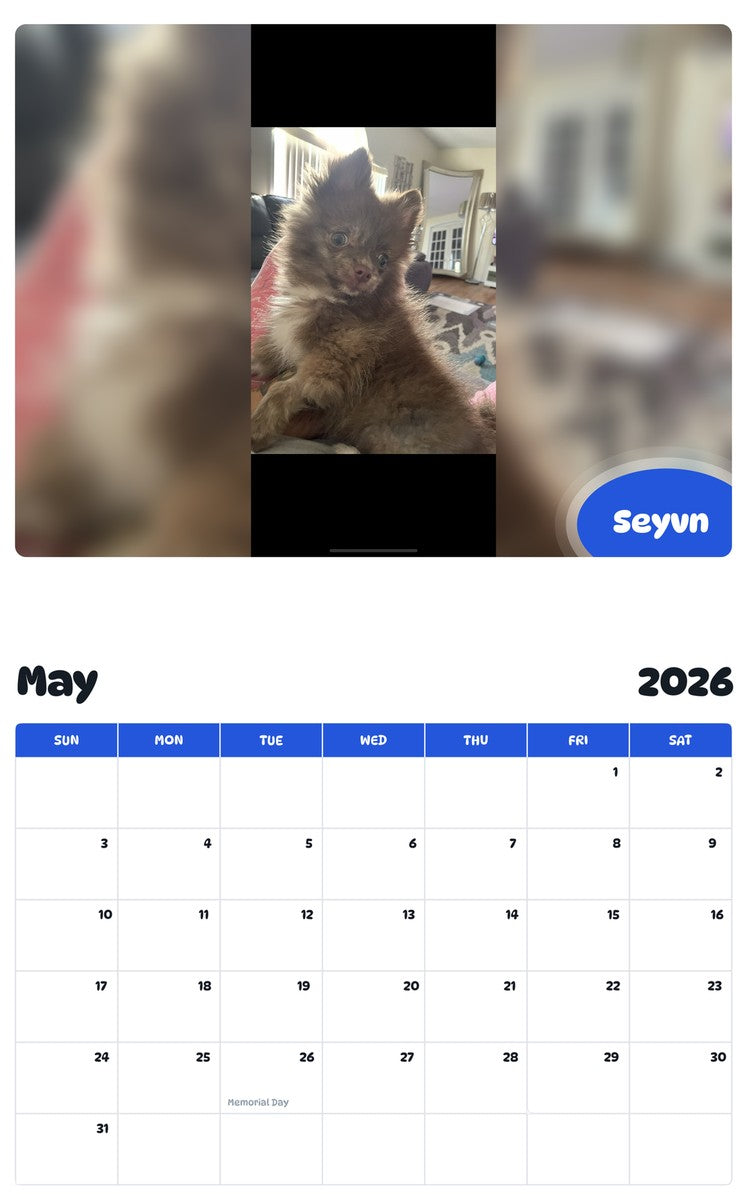 2026 - 2027 Seyvn - Pawidols Pet Calendar