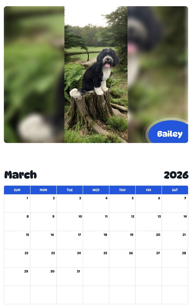 November 2025 - October 2026 Bailey - Pawidols Pet Calendar