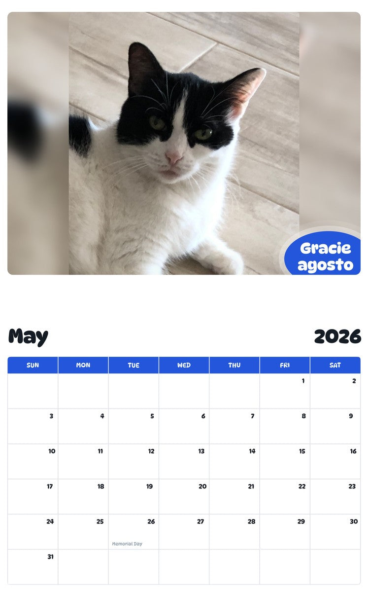 2026 - 2027 Gracie agosto - Pawidols Pet Calendar