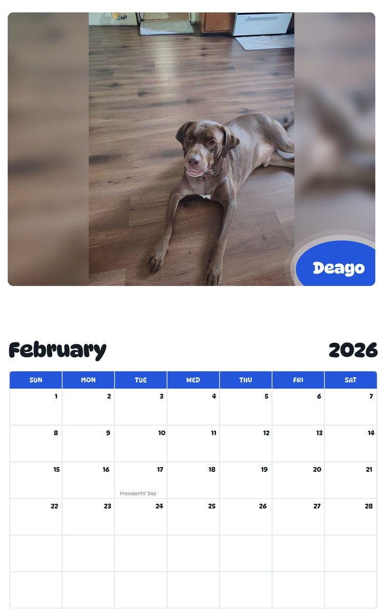 October 2025 - September 2026 Deago - Pawidols Pet Calendar
