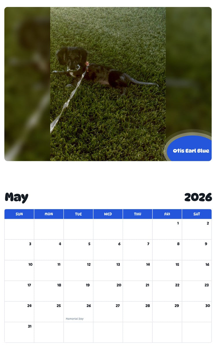 2026 - 2027 Otis Earl Blue - Pawidols Pet Calendar