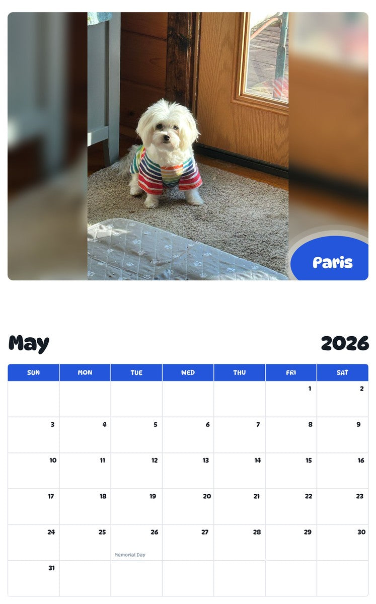 2026 - 2027 Paris - Pawidols Pet Calendar
