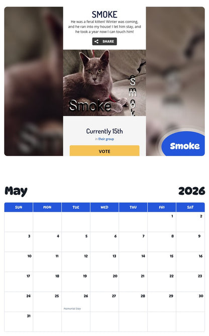 2026 - 2027 Smoke - Pawidols Pet Calendar