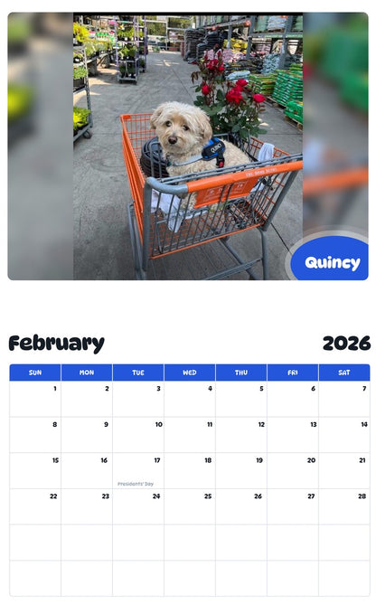October 2025 - September 2026 Quincy - Pawidols Pet Calendar