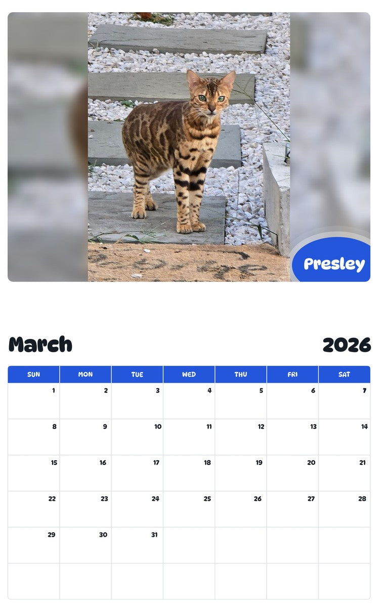 November 2025 - October 2026 Presley - Pawidols Pet Calendar