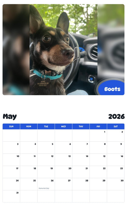 2026 - 2027 Boots - Pawidols Pet Calendar