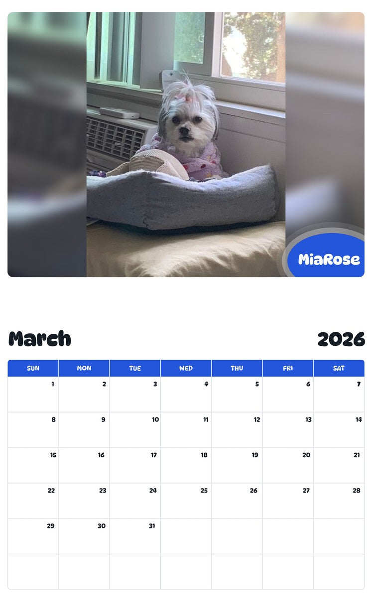 November 2025 - October 2026 MiaRose - Pawidols Pet Calendar