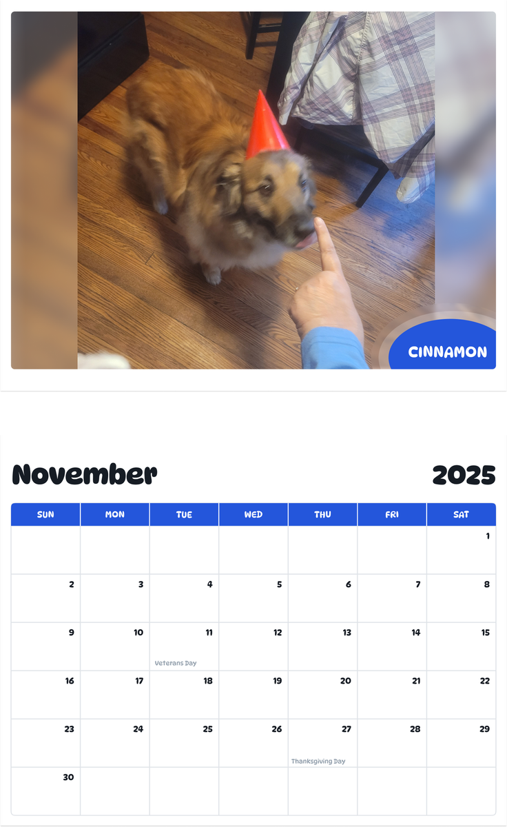 July 2025 - June 2026 Cinnamon - Pawidols Pet Calendar